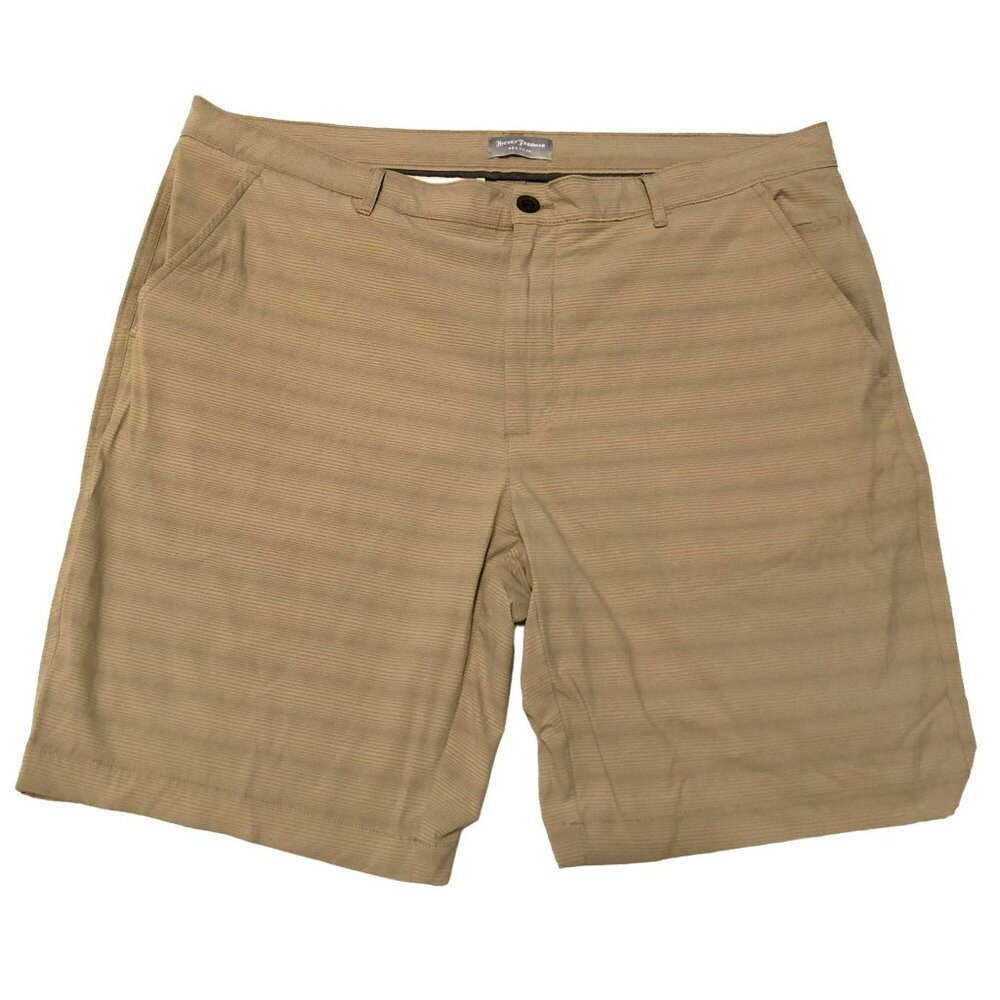 Hickey Freeman Tan Golf Shorts Size 38 Performance Brown Pinstripes Mens